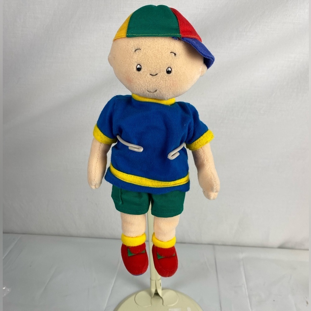 Cinar Caillou Plush Doll Yellow Shirt Blue Shorts Baseball Cap Ragdoll 10”